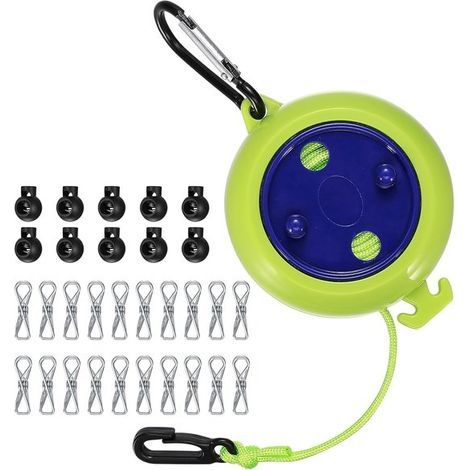 Étendoir à linge extensible avec pinces - Vert - 10 mètres - Fil à linge (1/5)