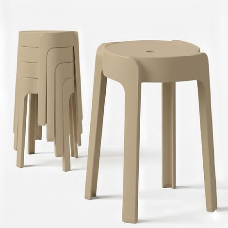 Tabourets Gigognes empilables par 4 BM HOME TAB-BEIGE en plastique, légers pour la maison salle de classe, cuisine, jardin (1/5)