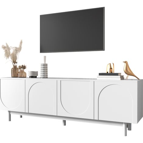 Meuble bas TV moderne blanc luxe – 56 x 175 x 38 cm, étagères ajustables, meuble léger avec rangement
