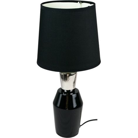 Lampe à poser en céramique et tissu noir et argent, luminaire de chevet LED pour chambre ou salon (1/3)