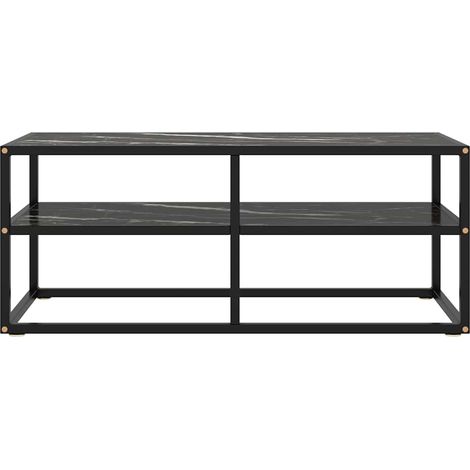 Meuble TV, Étagère TV, Meuble de Salon, noir avec verre marbre noir 100x40x40 cm OIB6116E (1/5)