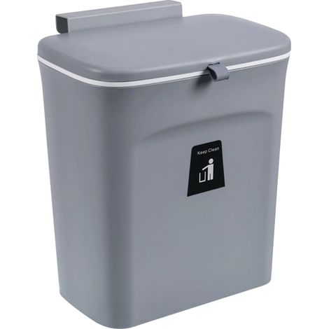 Poubelle suspendue, design écologique, installation gain de place, gris, 9L (1/2)
