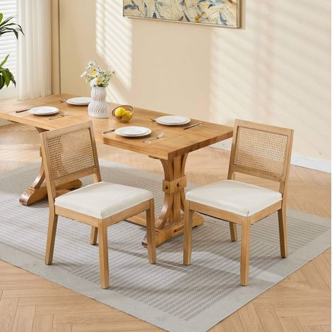 sedia sala da pranzo in lino schienale rattan beige OKMYHOME (1/5)