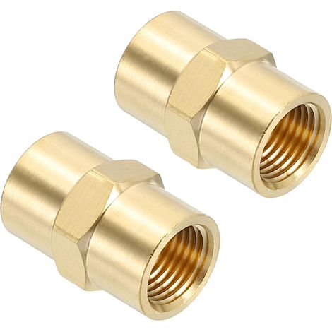 1/8" x Laiton NPT Coupleur, 2 Pack Femelle Hexagonal Tête de Pipe Raccord Coupleur pour les Tuyaux Plomberie Domestique Bases Pommeau Douche, Or - (1/5)