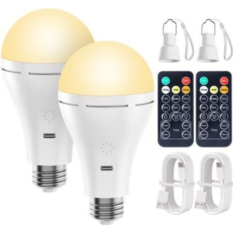 Lampadina LED ricaricabile da 9W, luminosità di 700 lumen, ricarica USB, telecomando, 4 modalità e funzione timer, adatta per campeggio, uso esterno e illuminazione di emergenza domestica. (1/4)