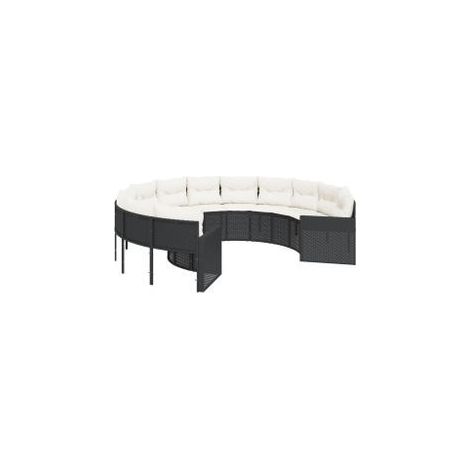 Canapé de jardin avec coussins rond noir résine tressée (1/5)