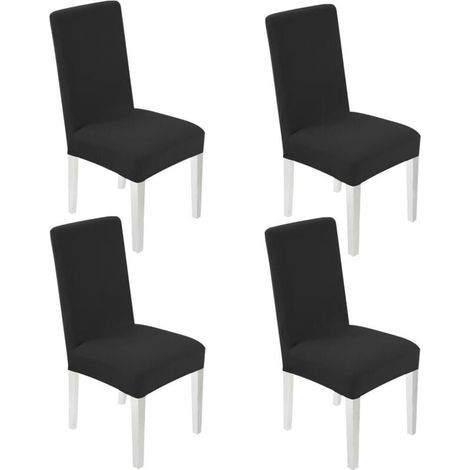 4 x Housse de Chaise Universelle Housses de chaise de salle à manger Extensible et Lavables avec bande élastique(Noir) (1/4)