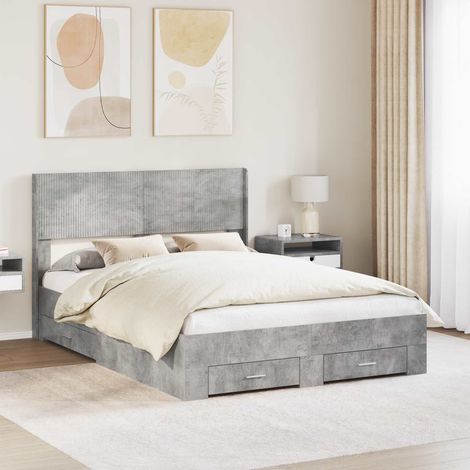 vidaXL Bettgestell mit Stauraum und Kopfteil Betongrau 120 x 190 cm (1/5)