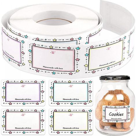 BEBUSINGOTO 250 Stück/Rolle selbstklebende Lebensmitteletiketten für Marmeladengläser, 5 x 3 cm