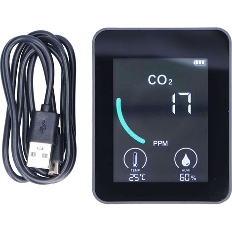 Détecteur LCD 2CO1T CO2 avec alarme sonore, thermomètre et hygromètre numériques, portable et surveillance en temps réel pour domicile et bureau, noir. (1/5)