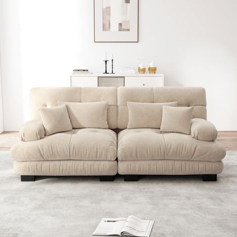 Modulares Ecksofa hellbraun in Chenille mit Cloud-Komfort und Zierkissen (1/5)