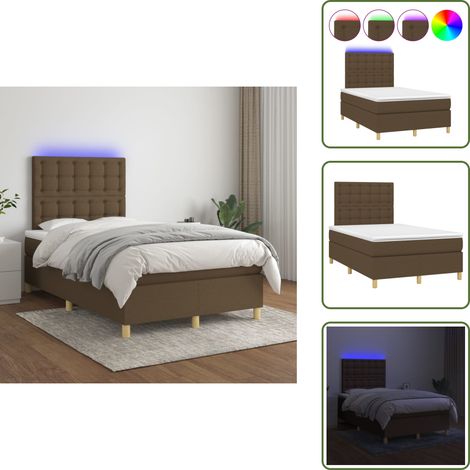 Cama con cabecero ajustable - vidaXL Cama box spring con colchón y LED tela marrón oscuro 120x200 cm - Cama con tira LED