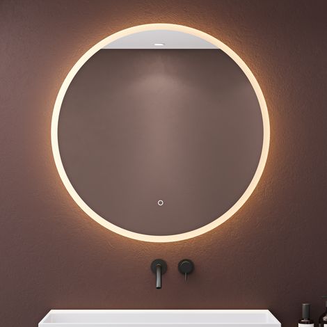dopporo LED Badspiegel Rund 80cm Runder Badzimmerspiegel mit dimmbarer LED-Beleuchtung Wandspiegel mit Touchschalter Antibeschlag Energiesparend LED-Spiegel-05 (1/5)
