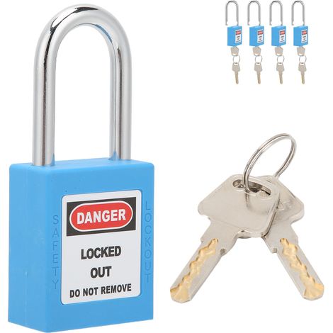 Lot de 5 cadenas de sécurité de 3,8 cm (1,5 po) avec cadenas isolés pour poutre en acier et clés, destinés à l'industrie et à la fabrication de machines (bleu). (1/5)