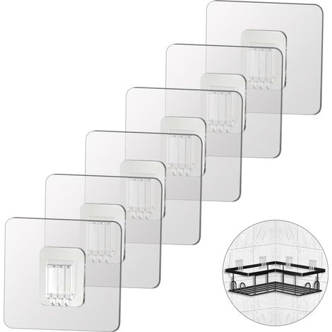 Lot de 6 - Crochet adhésif - Étagère douche - Fixation murale sans perçage - Plastique transparent imperméable - Salle de bain cuisine - Transparent - 7x7cm (1/5)