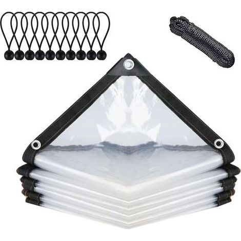 Wasserdichte, transparente Plane mit Ösen, Schutzhülle für Gartenmöbel, geeignet für den Außenbereich, regendicht, Pflanzenisolierung, mit Befestigungsseil, 1 x 2 m (1/5)