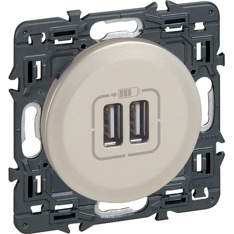 Legrand - Prise double USB Type-A Céliane 3A - Titane (1/3)