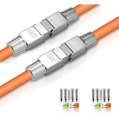 2er-Pack werkzeuglose Cat-7-Netzwerkkabelverbinder – Cat7-RJ45-Stecker – LAN-Kabeladapter – Cat-Ethernet-Stecker für Installationskabel – 10 Gbit/s (1/3)