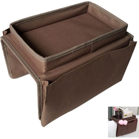 Borsa portaoggetti per divano/poltrona - Porta telecomando TV - Portaoggetti per divano - Può contenere cellulari, riviste e occhiali - 54×31 cm - Marrone (1/5)