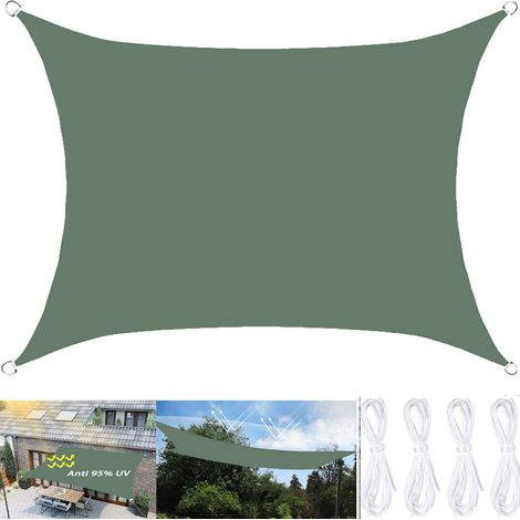 Rectangular shade sail 200 x 200 cm with ropes, waterproof and UV resistant, for terraces, gardens, balconies and pergolas (Green)