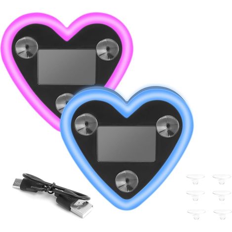Lampe Auto Solaire LED Coeur 2pcs - Lampe Néon Solaire pour Voiture - Décoration Romantique pour Couple - Chargement USB et Solaire - Idéal pour Saint-Valentin, Noël et Soirées - Rose & Bleu (1/5)