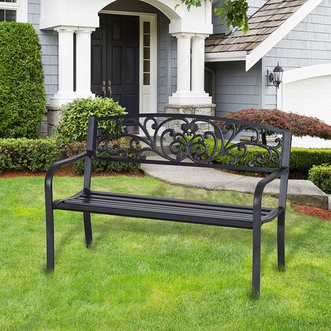 Banc de jardin/terrasse en fonte noire et acier, 2 places, 127 x 60 x 87 cm, charge maximale 240 kg (1/5)