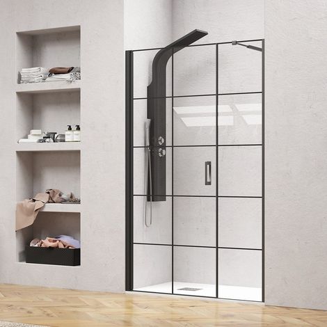 Porta doccia 101-104 cm telaio nero opaco vetro serigrafato  KAM-P5000 kamalu