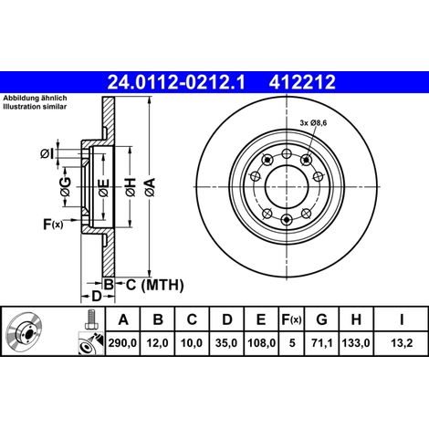 Lot de 2 Disques de frein ATE 24.0112-0212.1 CITROËN 16 095 830 80 16 427 764 80