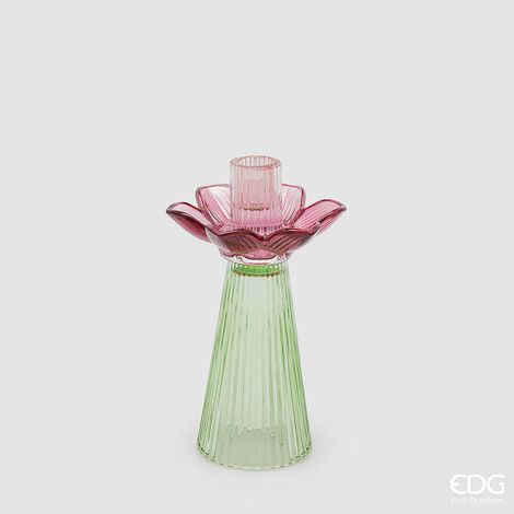 EDG Enzo De Gasperi Portacandela Flower in Vetro H 21 Cm D 12 Cm Violet Mix