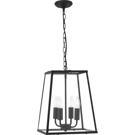 Plafonnier Suspension Lampe Acier Verre Lanterne Noir Dimmable Eclairage (1/3)