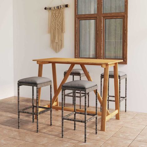 Ensemble Table de bar + 4 Chaises de bar de jardin avec coussins - Table Haute avec 4 Tabourets Gris BV650922 - BonneVie (1/5)