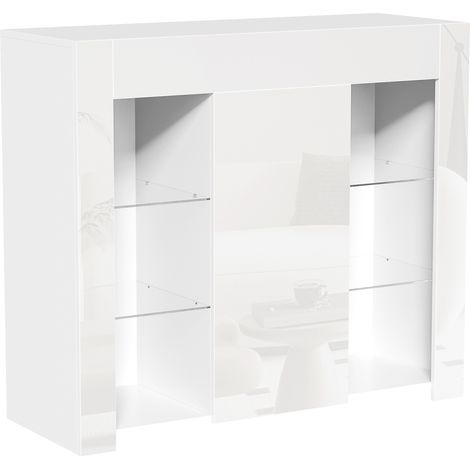 Credenza bianca lucida con ripiani in vetro 95 x 35 x 83 cm (1/5)