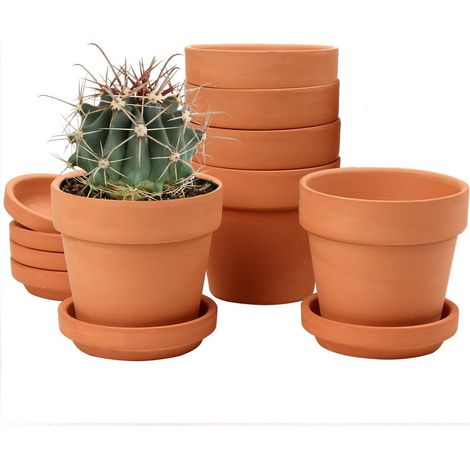 6er Set Terrakotta Blumentöpfe 10x10cm mit Untersetzer und Ablaufloch (1/5)