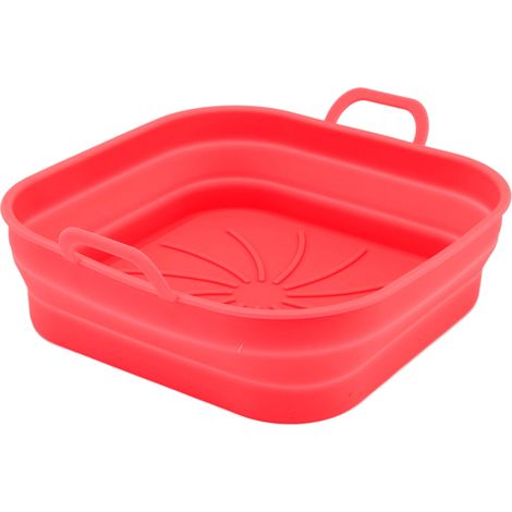 Panier friteuse silicone 20,5 cm lavable lave-vaisselle, plat pliable carré rouge pour remplacement cuisine (1/5)