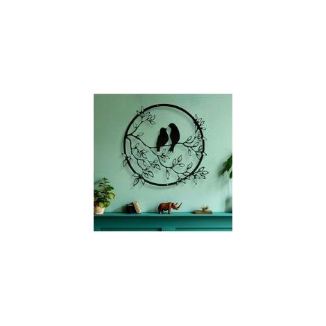 Decoración de pared de metal, estatua con logo de pájaro, decoración de pared, silueta de pájaro, escultura de pared redonda adecuada para decoración de pared, sala de estar, dormitorio