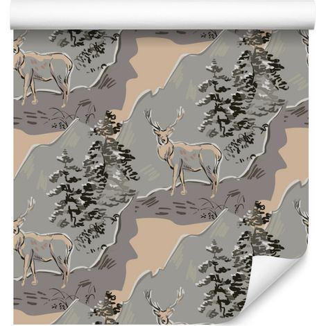 Bellissima carta da parati con cervi in montagna per soggiorno e camera da letto, 50x1000 cm (1/5)