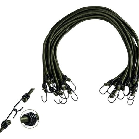 Cuerda elástica resistente, Cuerda para equipaje, Cuerda de amarre, 10 piezas, Correa de amarre elástica multifuncional, 75 cm, Verde militar (1/5)