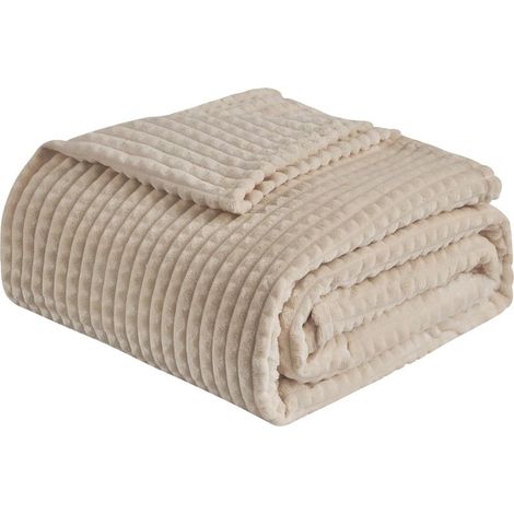Couverture polaire, jeté jacquard 3D pour canapé et lit, douce, confortable et moelleuse, légère et luxueuse en flanelle à motifs géométriques (beige, 150 x 200 cm)