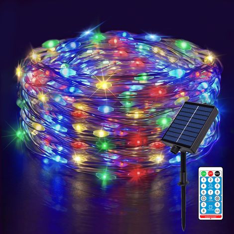 Guirlande lumineuse solaire d'extérieur - 30 m - 300 LED - Fil de cuivre - Avec minuterie + télécommande + 8 modes + IP65 - Résistant aux intempéries - Pour balcon, fête - Multicolore (1/5)