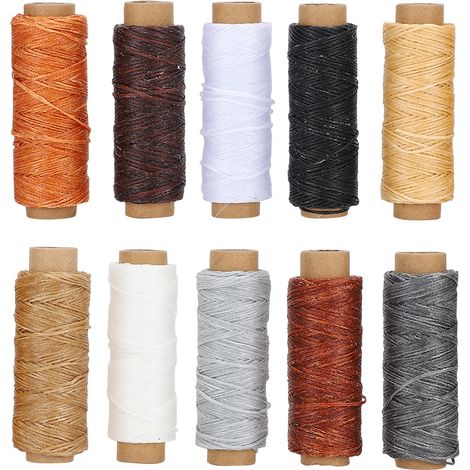 Kit de couture à main 10 pièces fil 150D pour cuir artisanal durable, bricolage DIY, 10 couleurs assorties (1/5)