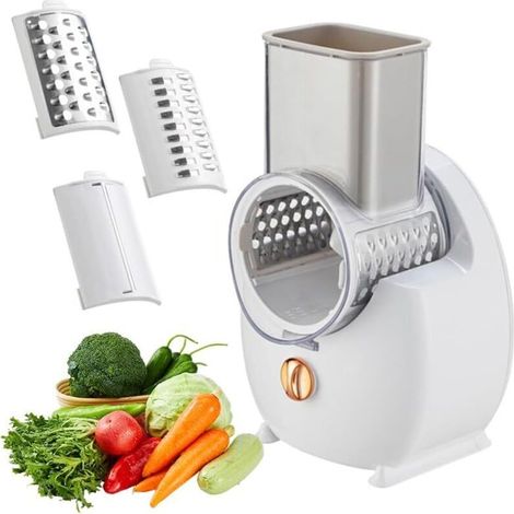 Grattugia elettrica per formaggio, macchina per insalata elettrica, grattugia multiuso, tagliafrutta, tritatutto automatico professionale con più lame coniche per frutta e verdura, acciaio inossidabil (1/4)