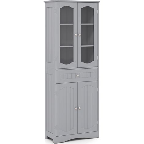 COSTWAY 160cm Tall Bathroom Storage Cabinet Freestanding Linen Cabinet-Grey (1/5)