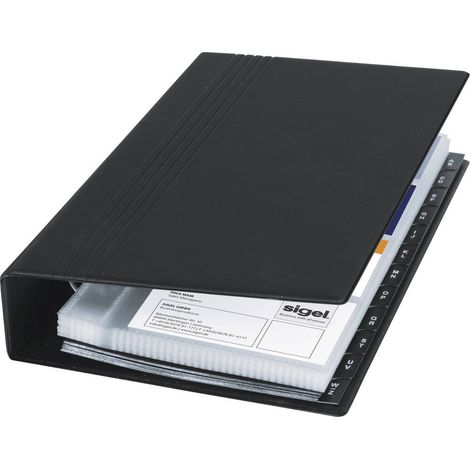 Sigel VZ300 Raccoglitore ad anelli per biglietti da visita 200 Schede (L x A x P) 147 x 265 x 44 mm Nero (opaco) Plasti (1/5)