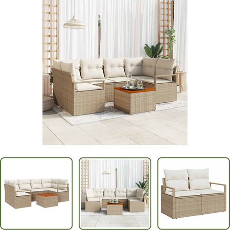 vidaXL Canapé poly rotin - Ensemble de canapé de jardin avec coussin 7 pcs Beige polyrotin (1/5)