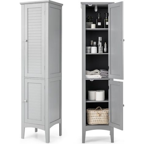 Costway – Colonne de salle de bain 5 niveaux 2 portes – Meuble rangement imperméable 37 x 37 x 160 cm – Design moderne avec porte magnétique