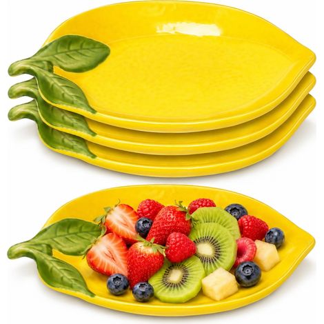 Lot de 4 assiettes à apéritif en céramique en forme de citron accompagnement en forme de fruits Bol à épices décoratif Saladier pour collations, bonbons, noix, desserts, bols à (1/5)