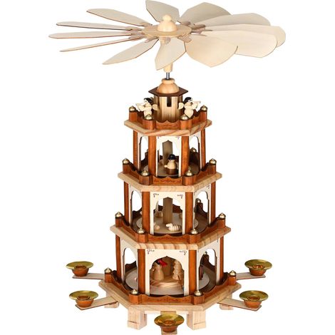 Pirámide de navidad de madera 60x17x20cm 4 pisos para 6 velas decoración navideña adornos Marrón (1/8)