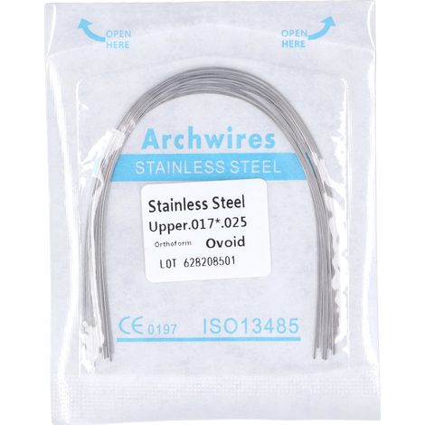 Lot de 50 fils orthodontiques en acier inoxydable, arc rectangulaire flexible 0,17 x 0,25 pouce, pour usage dentaire supérieur. (1/5)