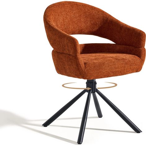 Single Swivel Dining Chair Fabric Modern Accent Armchair with 360-Degree Rotation Base Upholstered Occasional Tub Chair for Living Room Bedroom Orange (1/5)