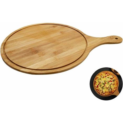 Planche à pizza en bambou 30 cm,T-Audace Planche à Pizza Ronde en Bois pour Pizzas et Tartes Flambées, Avec Poignée pour la Cuisson des Pizzas, du Pain, de la Coupe des Fruits, des Légumes, du Fromage (1/5)